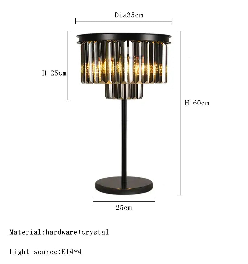 Modern black and gold crystal floor lamp with cascading prisms emitting warm golden glow for living room decor