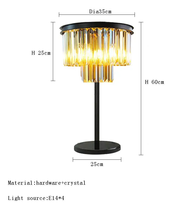 Modern black and gold crystal floor lamp with cascading golden crystal prisms for living room decor