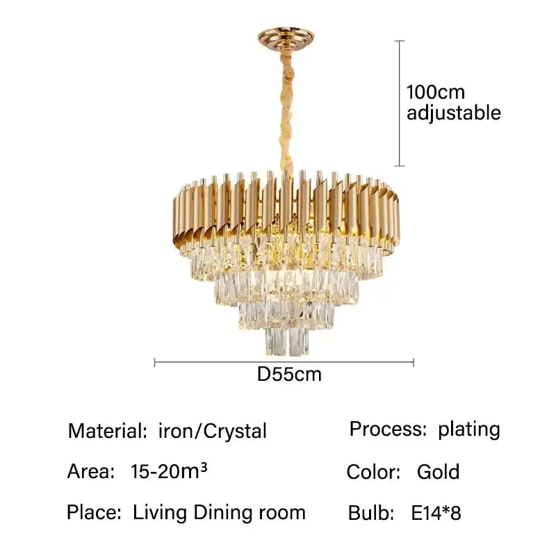 Modern black and gold crystal pendant chandelier with gold-plated tiered crystal and iron construction for dining room decorbites crystal pendant