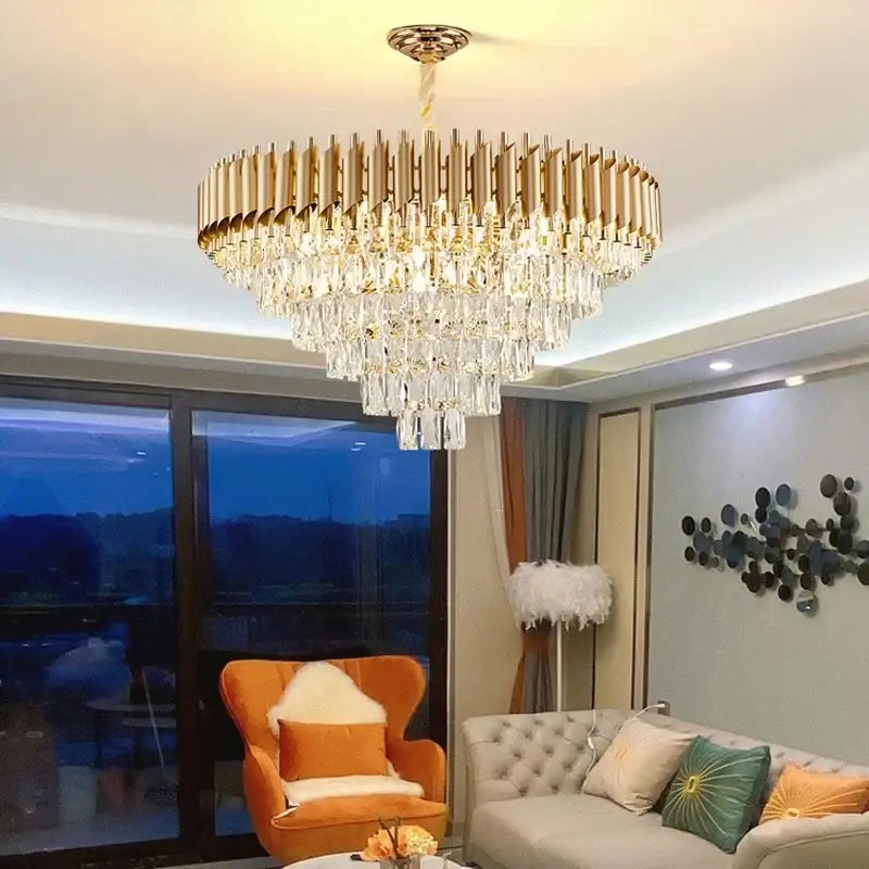 Modern black and gold crystal pendant chandelier with cascading crystal droplets by decorbites for dining room decor