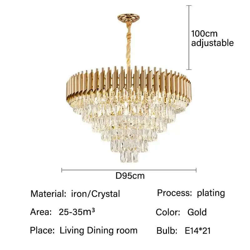Modern black and gold crystal pendant chandelier with gold-plated tiered crystal droplets and iron frame for dining rooms decorbites crystal pendant