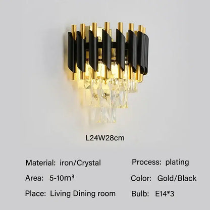 Modern black and gold wall sconce with crystal accents from decorbites crystal pendant chandelier collection for dining room decor