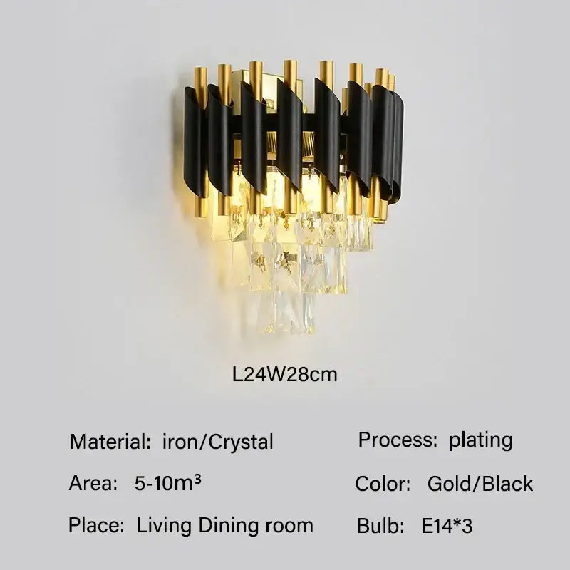 Modern black and gold wall sconce with crystal accents from decorbites crystal pendant chandelier collection for dining room decor