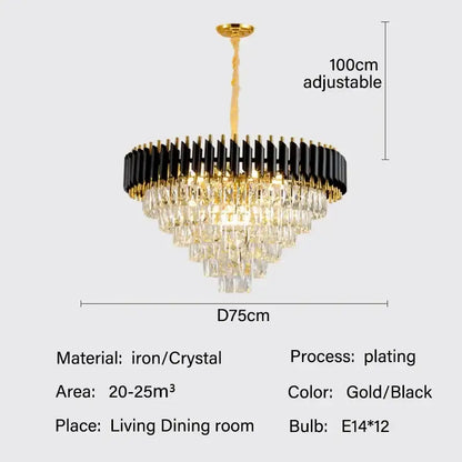 Modern black and gold crystal pendant chandelier with cascading crystal droplets for elegant dining room decorbites crystal pendant