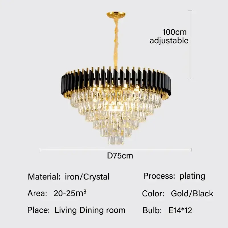 Modern black and gold crystal pendant chandelier with cascading crystal droplets for elegant dining room decorbites crystal pendant