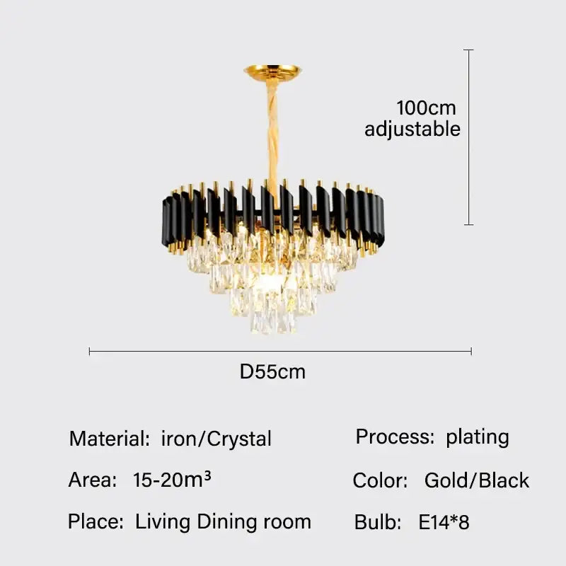 Modern black and gold crystal pendant chandelier with crystal droplets for dining room decorbites crystal pendant light