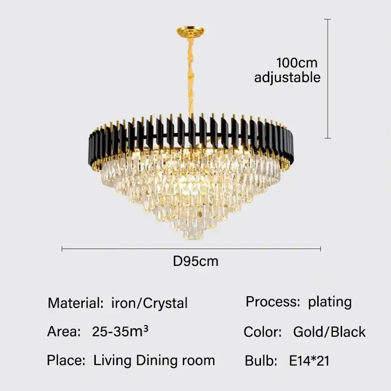 Modern black and gold crystal pendant chandelier with crystal droplets ideal for dining room decorbites crystal pendant