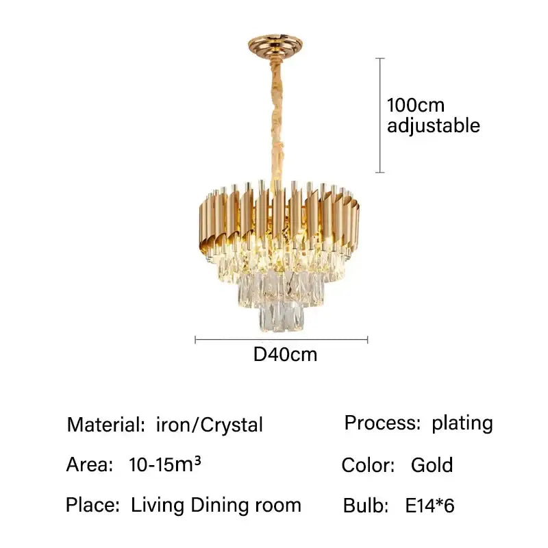 Modern black and gold crystal pendant chandelier with gold-plated tiered iron rods and hanging crystal droplets decorbites crystal pendant