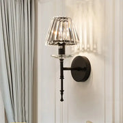 Elegant black metal wall light with faceted crystal shade modern e12 fixture height for living room use