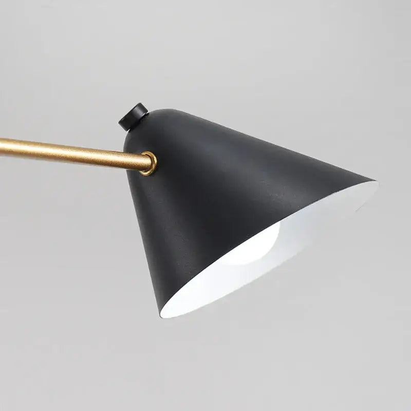 Modern black and gold decorbites cone shade chandelier with black matte cone shade and brass arm for dining room lighting