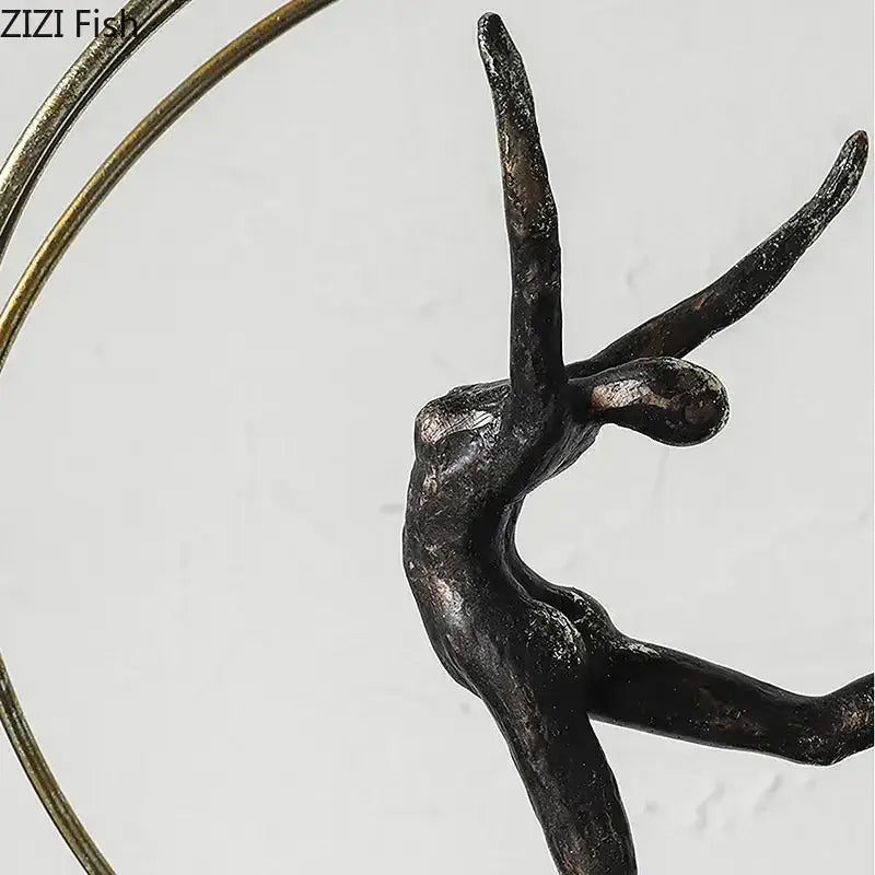 Modern black metal decorbites gymnast figures statue with textured surfaces and elegant curved line for living room decor
