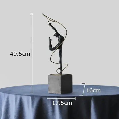 Elegant black metal decorbites gymnast figures statue with golden wire accents ideal for modern living room decor