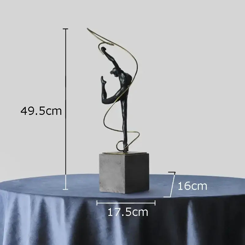 Elegant black metal decorbites gymnast figures statue with golden wire accents ideal for modern living room decor