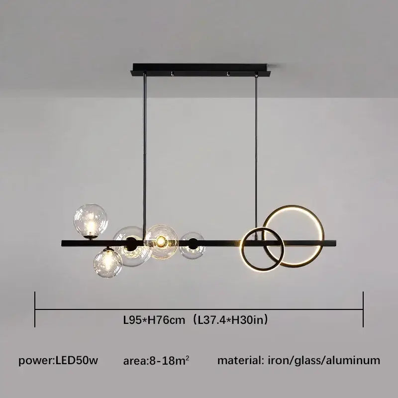 Modern black and gold glass ball pendant chandelier with clear glass spheres and glowing gold rings for kitchen light decorbites glass ball