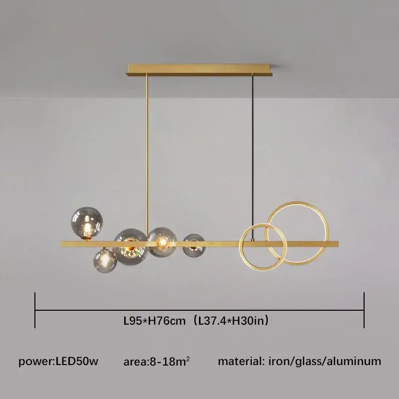Modern black and gold glass ball pendant chandelier with spherical glass bulbs and intersecting circular rings decorbites glass ball