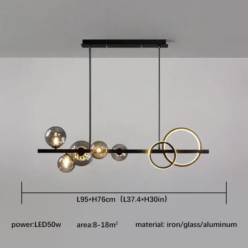 Modern black and gold glass ball pendant chandelier with geometric rings for kitchen lighting by decorbites glass ball