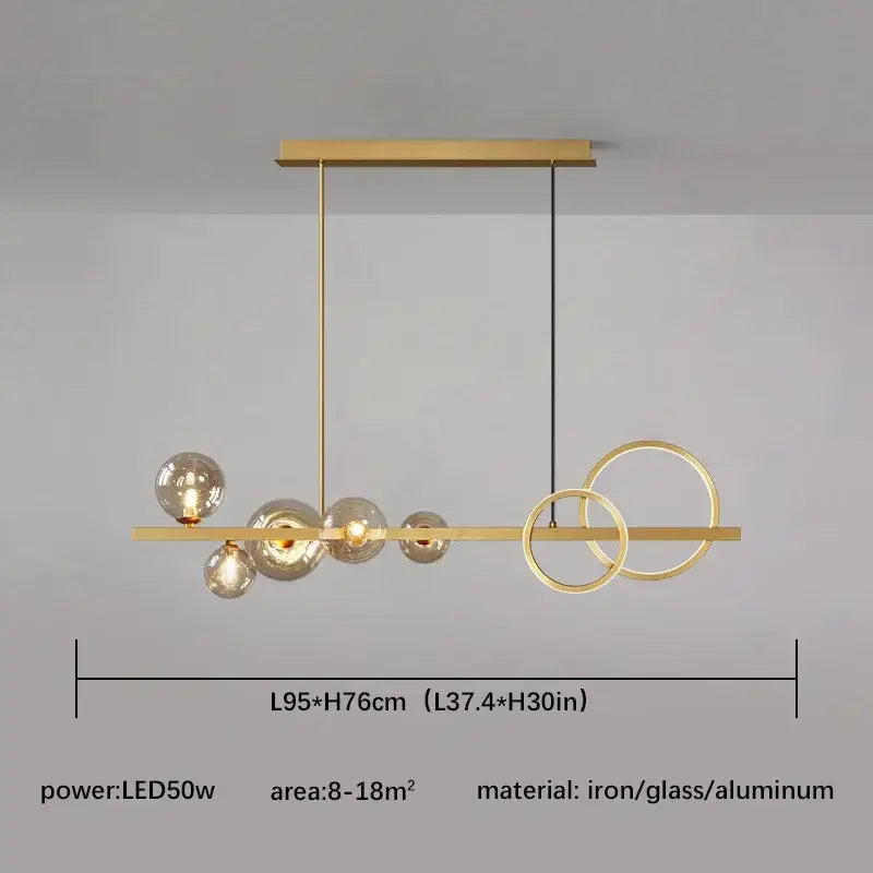 Modern black and gold glass ball pendant chandelier with sleek horizontal bar and intersecting rings for decorbites glass ball lighting