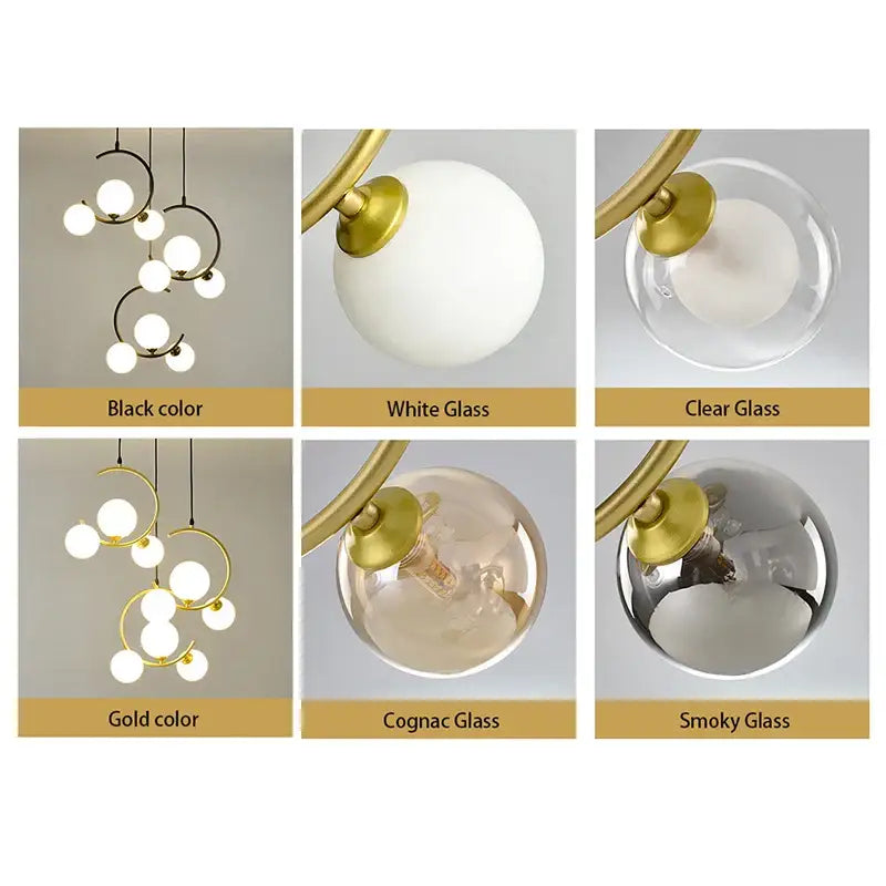 Modern black and gold glass ball pendant light with brass frame by decorbites for stylish living room pendant light decor