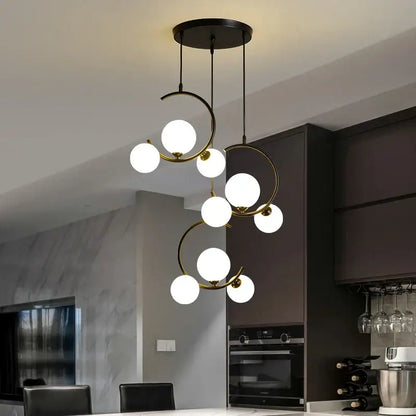 Modern black and gold glass ball pendant light with frosted globe bulbs for living room decorbites glass ball pendant