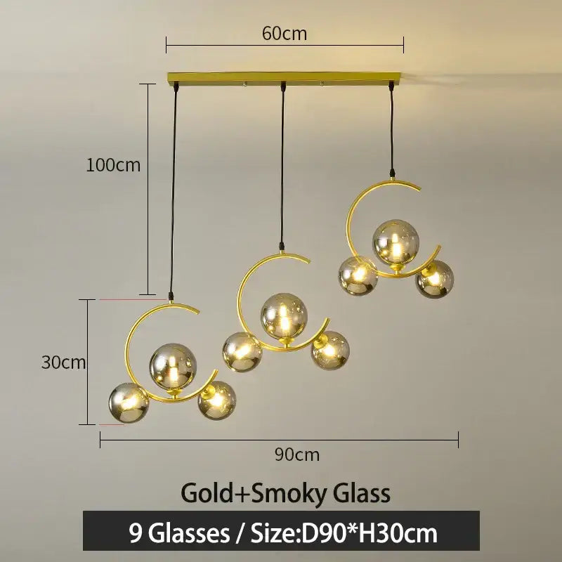 Modern black and gold glass ball pendant light with nine smoky glass spheres for living room decorbites pendant light