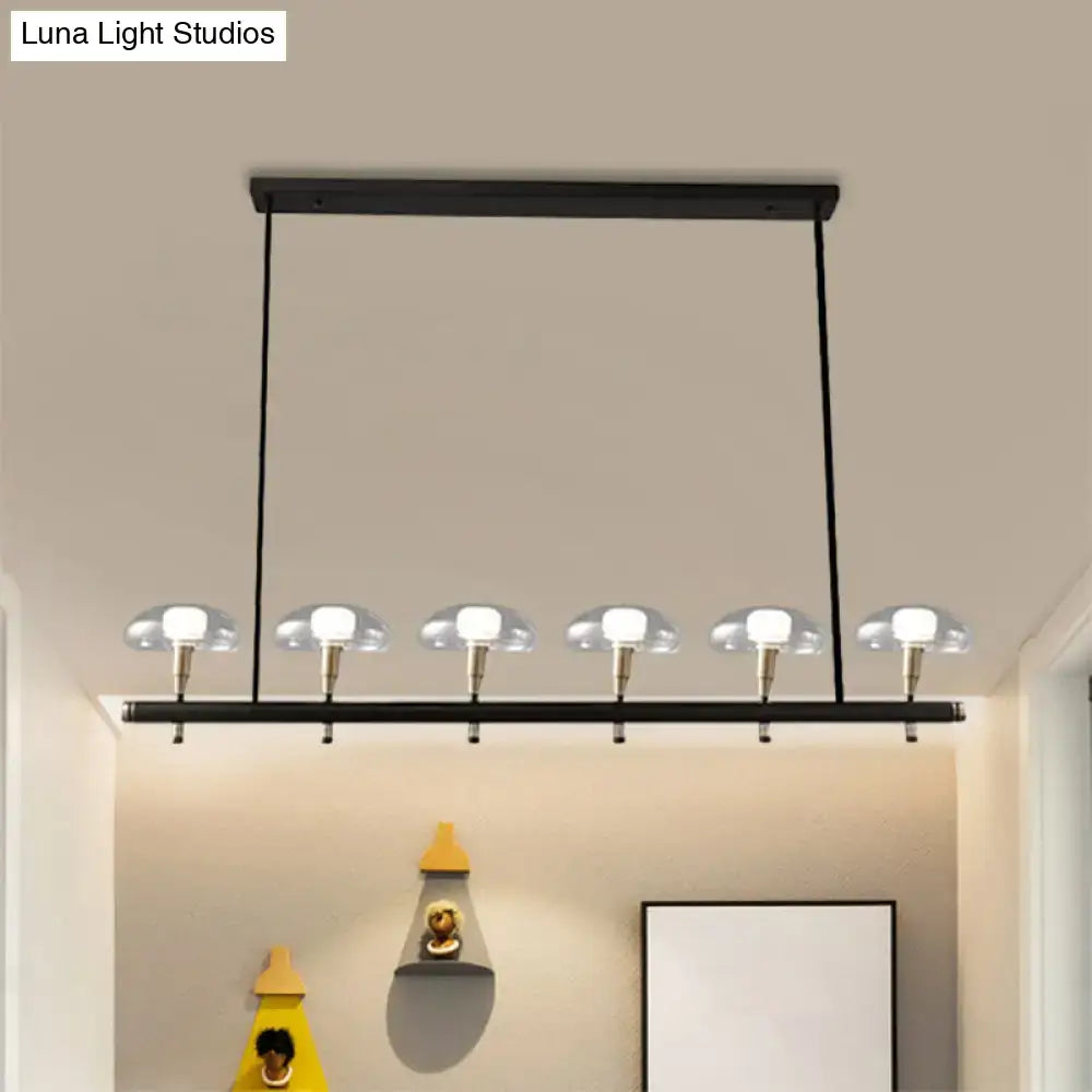 DecorBites black glass island pendant light with five frosted glass shades ideal for modern restaurants