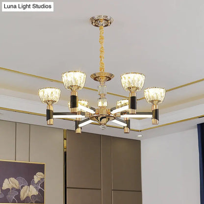 Lámpara de araña LED moderna en negro y dorado - Elegante lámpara colgante con diseño rectangular de cristal (6/8 luces)