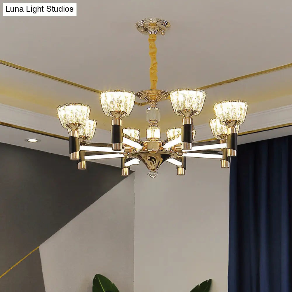 Lámpara de araña LED moderna en negro y dorado - Elegante lámpara colgante con diseño rectangular de cristal (6/8 luces)