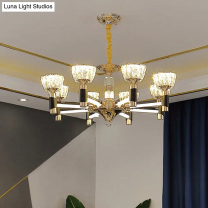 Lámpara de araña LED moderna en negro y dorado - Elegante lámpara colgante con diseño rectangular de cristal (6/8 luces)