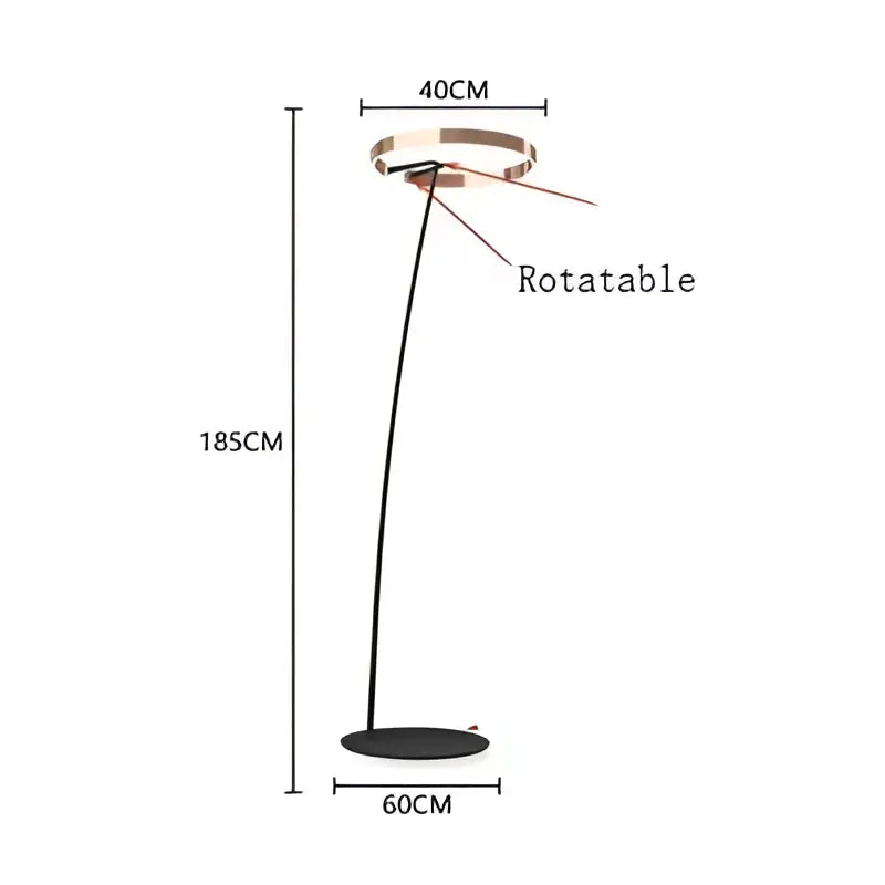 Modern black and gold led floor lamp with sleek metal stand and rotatable circular head for living room lighting