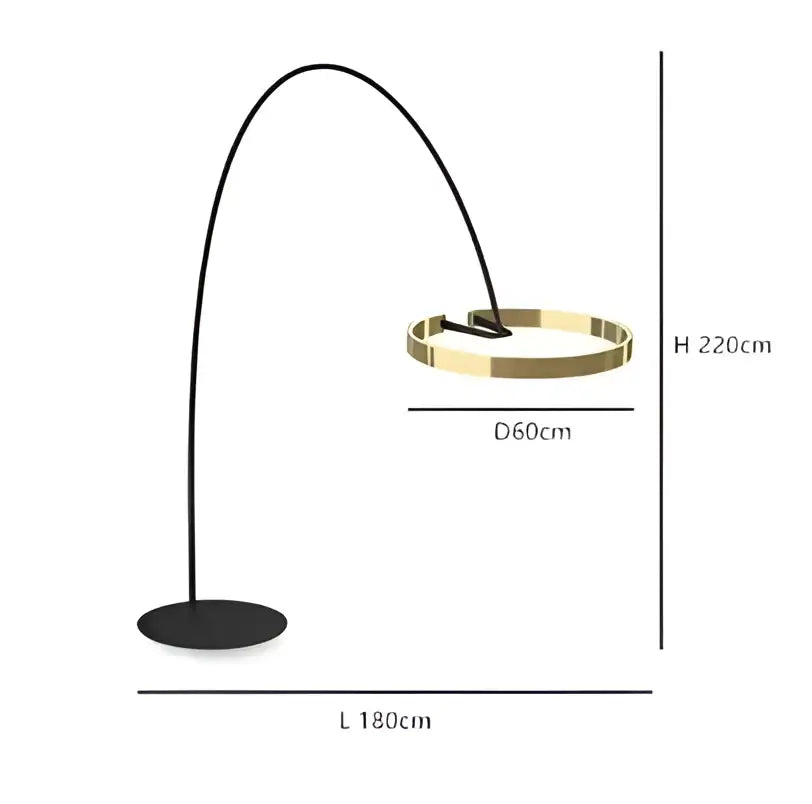 Modern black and gold led floor lamp with arched design and sleek metal finish ideal for living room lighting