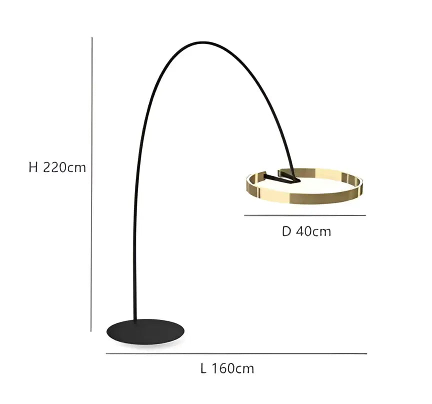Modern black and gold led floor lamp with arched design and sleek metal finish ideal for living room lighting