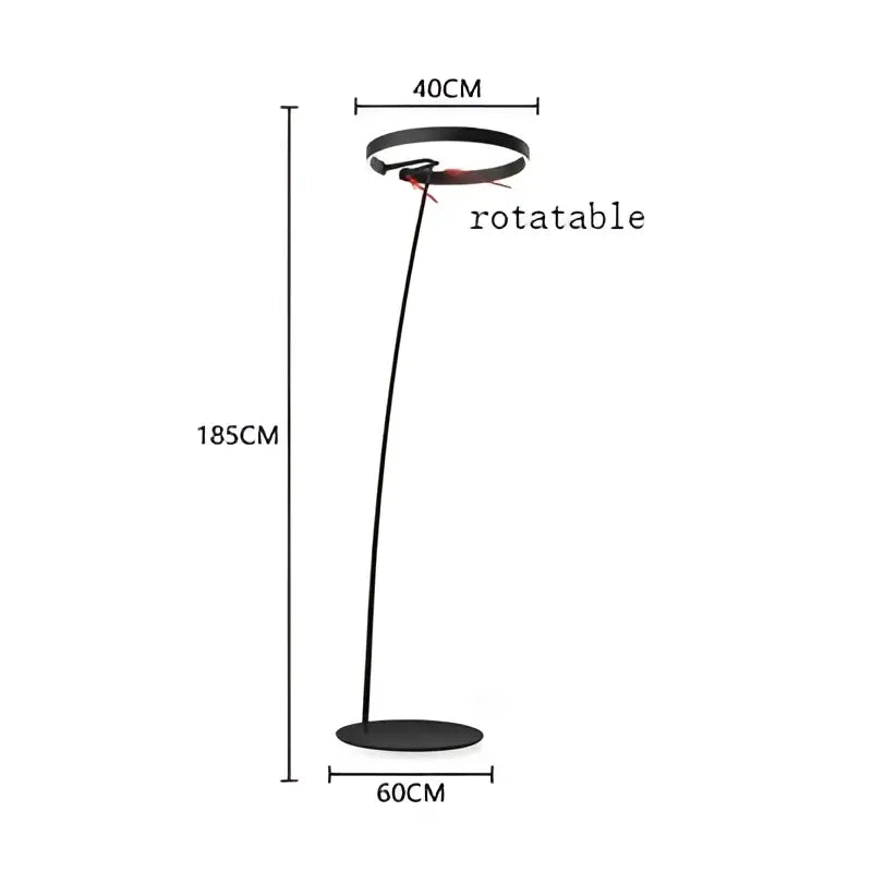 Modern black and gold led floor lamp with circular head and adjustable height for living room use