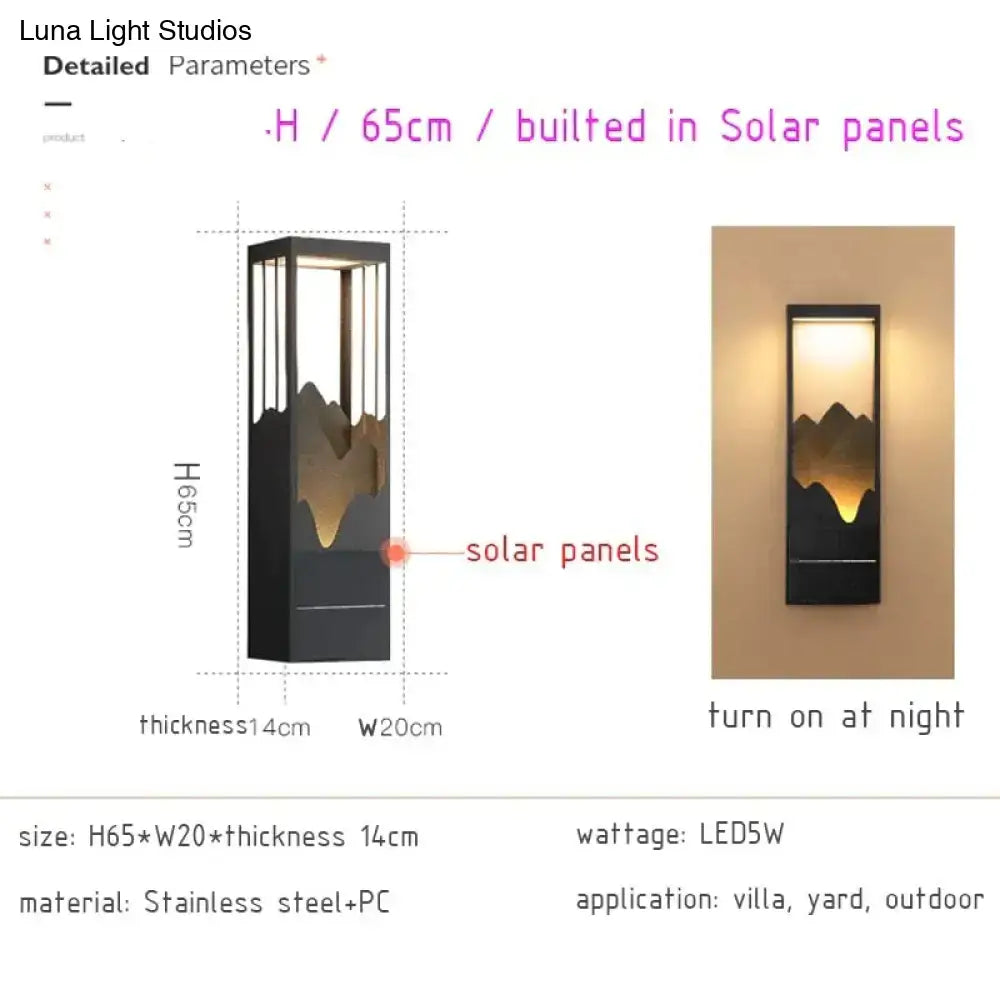 Modern black and gold mountain solar led outdoor light wall-mounted with stainless steel and pc material garden sconce