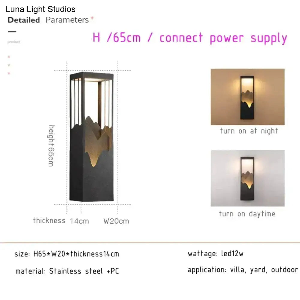 Modern black and gold mountain solar led outdoor light garden sconce made of stainless steel and pc for outdoor use