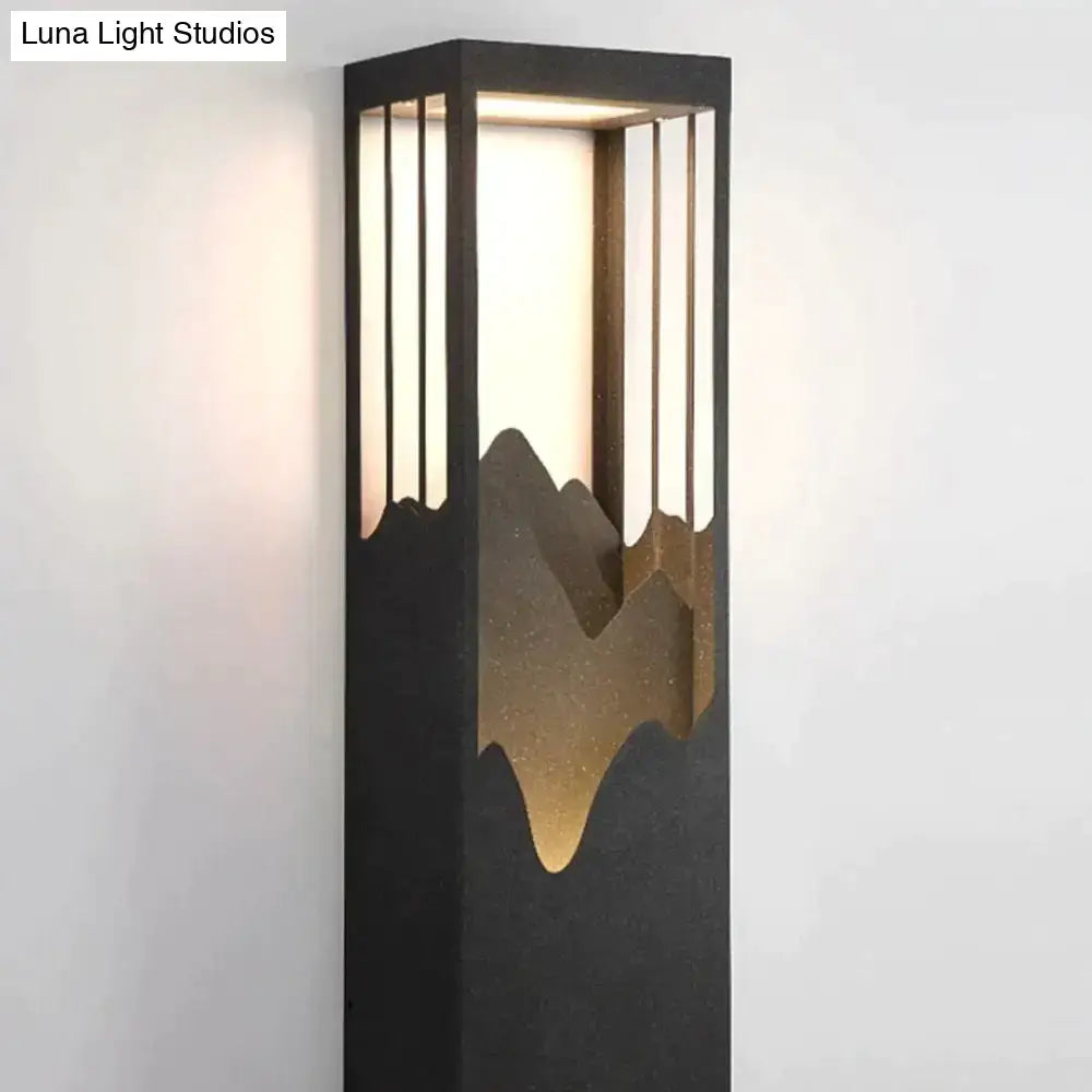 Modern black and gold mountain solar led outdoor light garden sconce with rectangular wall sconce design