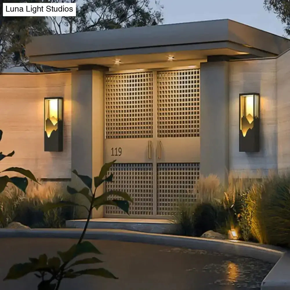 Modern black and gold mountain solar led outdoor light garden sconce with illuminated led outdoor light design