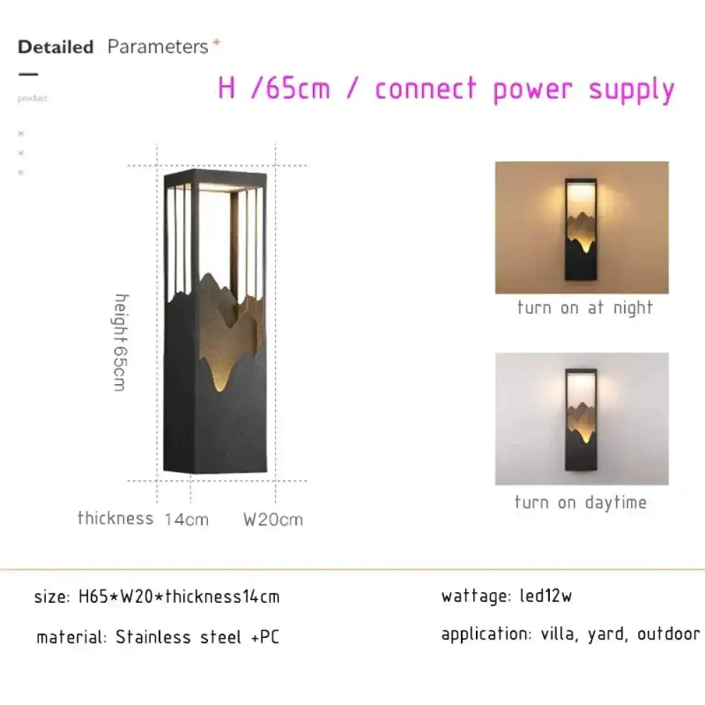 Modern black and gold mountain solar led outdoor light garden sconce made of stainless steel and pc illuminating walls