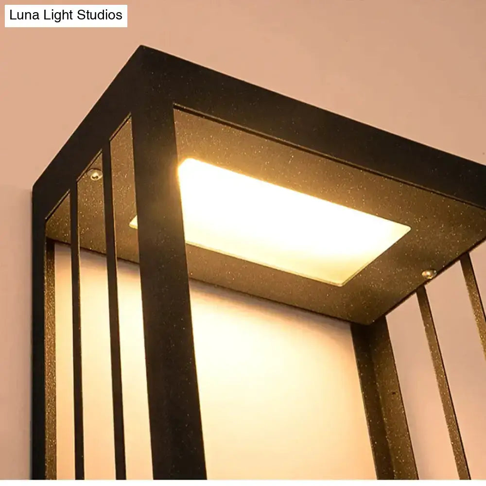 Modern black and gold mountain solar led outdoor light garden sconce with rectangular frame and warm white led panel
