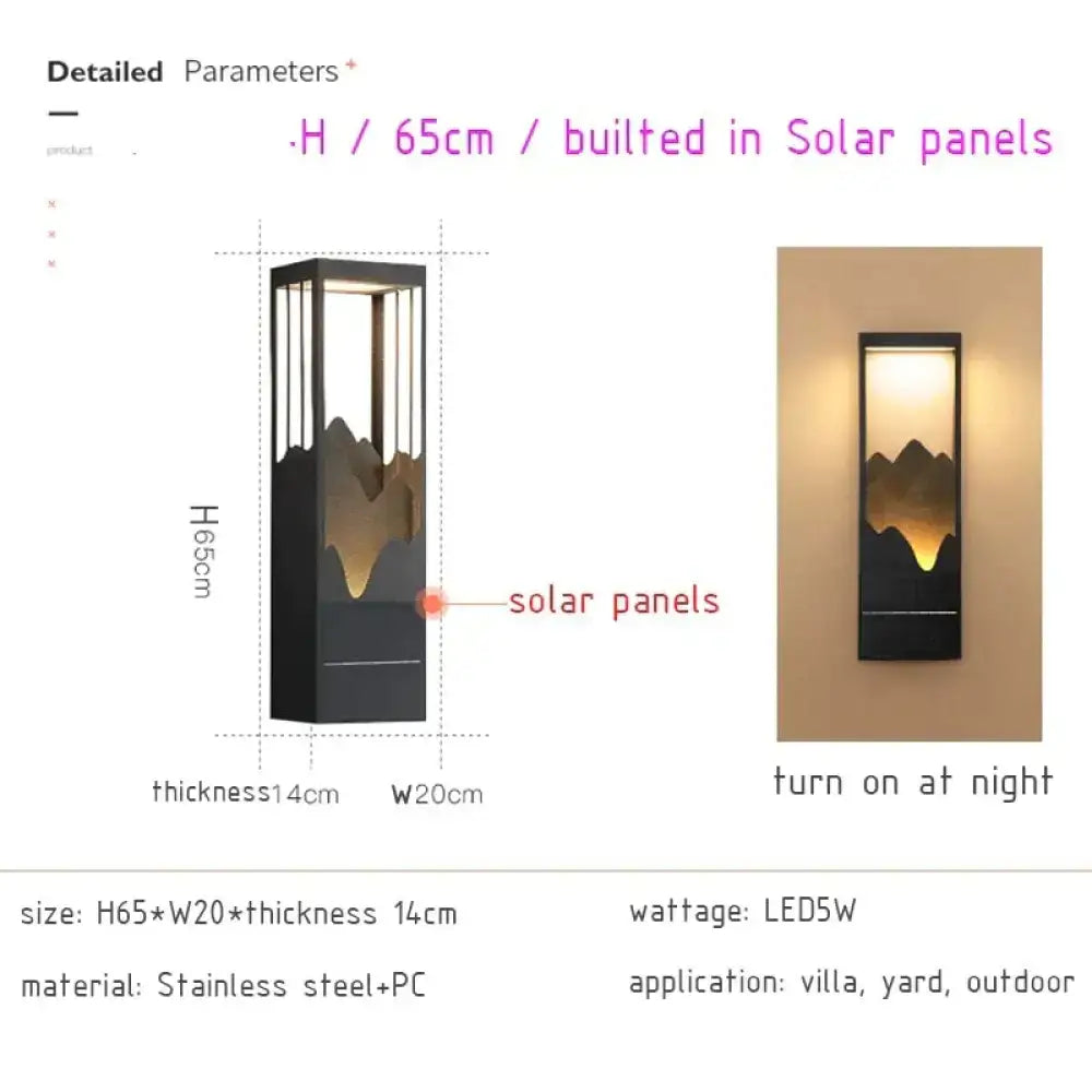 Modern black and gold mountain solar led outdoor light garden sconce with stainless steel and pc material design