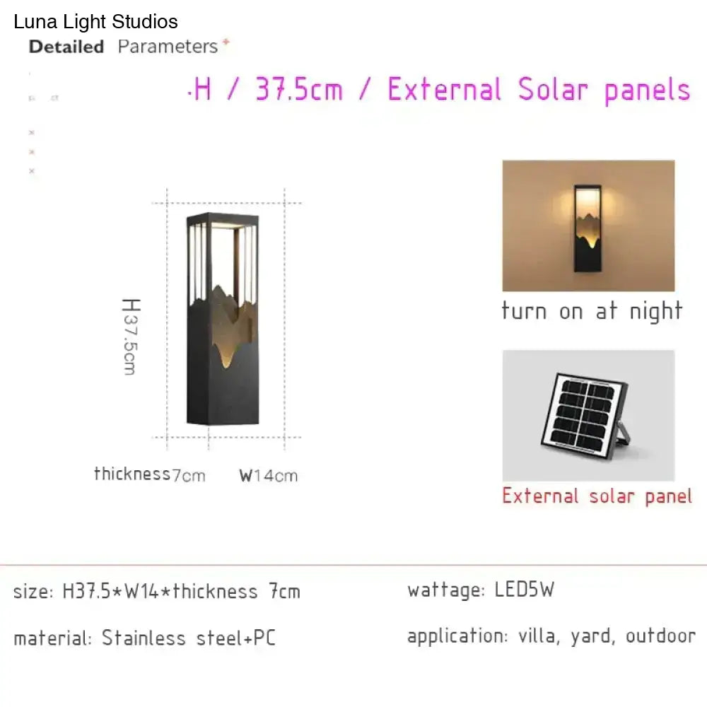 Modern black and gold mountain solar led outdoor light garden sconce with stainless steel and pc featuring solar led design