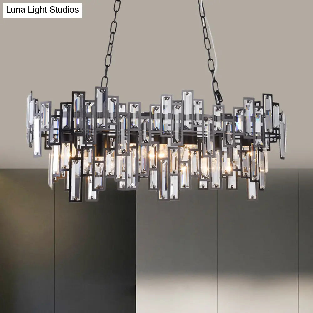 ديكوربايتس™ مصباح معلق بيضاوي عصري باللونين الأسود والذهبي مع لمسات من الكريستال وإضاءة الجزيرة