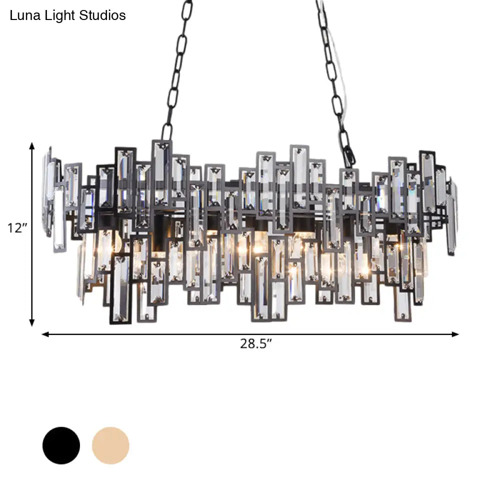 ديكوربايتس™ مصباح معلق بيضاوي عصري باللونين الأسود والذهبي مع لمسات من الكريستال وإضاءة الجزيرة