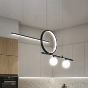 Modern black metal pendant island lighting with circular ring and frosted glass bulbs for dining room ceiling light