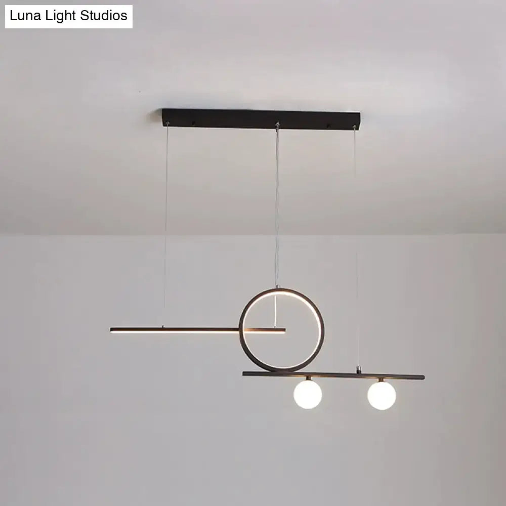 Modern black minimalist Nordic metal LED pendant ceiling light with circular ring and frosted glass for dining room island lighting