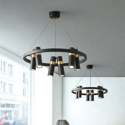 Modern black and gold cylindrical pendant light with circular frame decorbites black ring led for living room decor