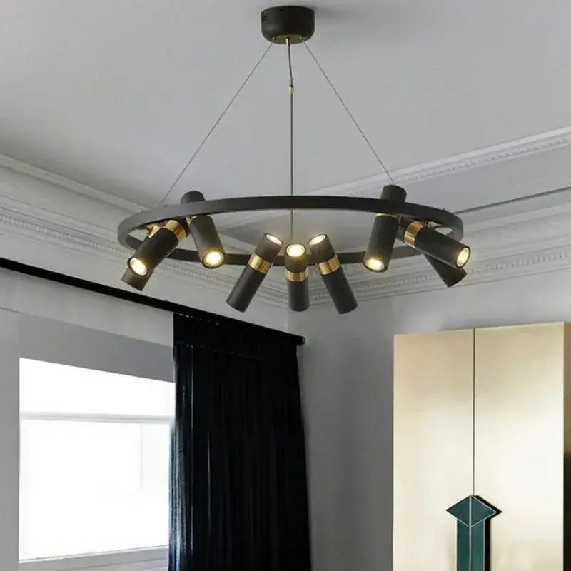Modern black and gold ring led pendant light with adjustable spotlights for living room decorbites black ring design