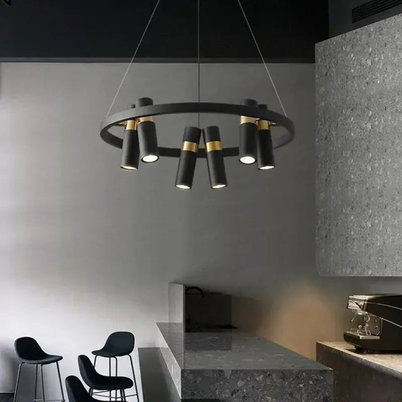 Modern black and gold ring led pendant light with cylindrical bulbs for living room decorbites black ring pendant light