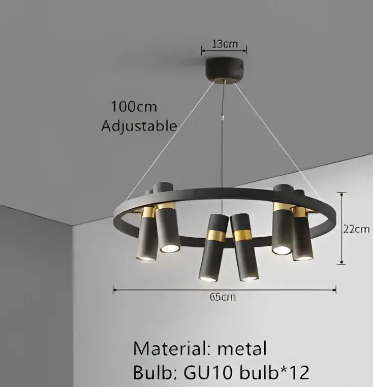 Modern black and gold ring led pendant light with twelve gu10 bulbs and gold accent bands for living room decorbites black ring