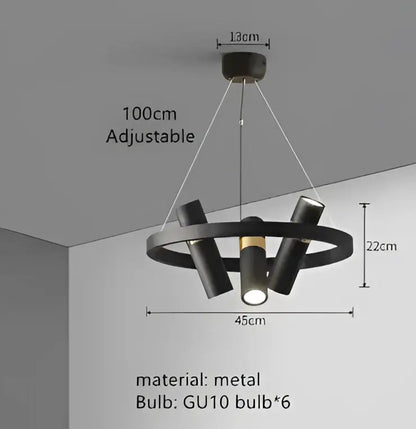 Modern black and gold ring led pendant light featuring a black metal chandelier with six gu10 bulbs for living room decorbites black ring