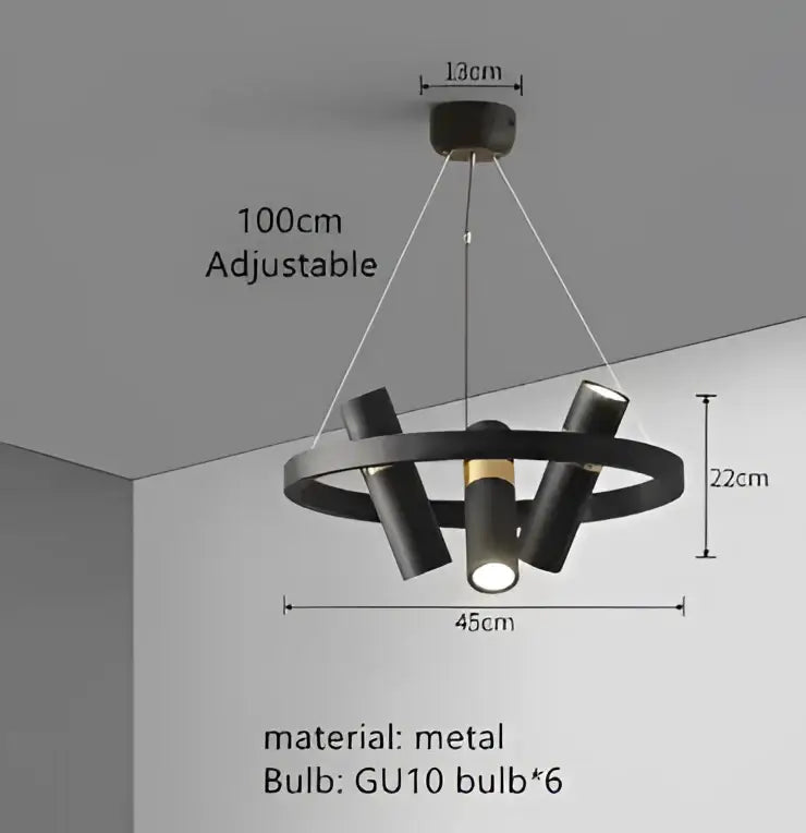 Modern black and gold ring led pendant light featuring a black metal chandelier with six gu10 bulbs for living room decorbites black ring
